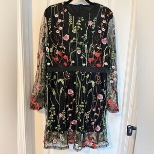 Floral Embroidery Mesh A-Line Cocktail Dress Size XXL